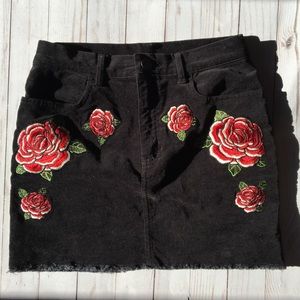 Forever 21 Black Skirt with Floral Embroidery